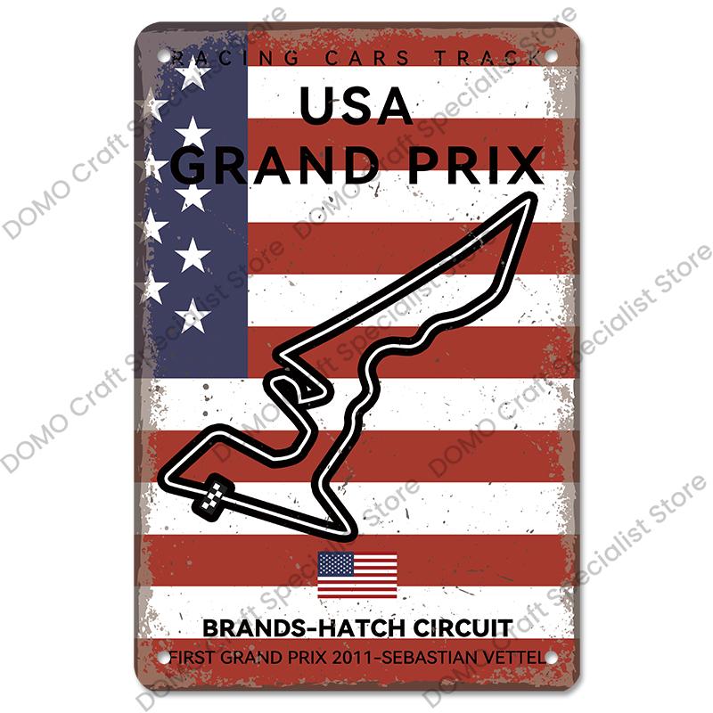 Afiș pentru circuitul de curse F1 Semne de tablă vintage din metal Monaco Spania SUA Garaj Placă metalică retro Garage Bar Pub Club Decor de perete de acasă