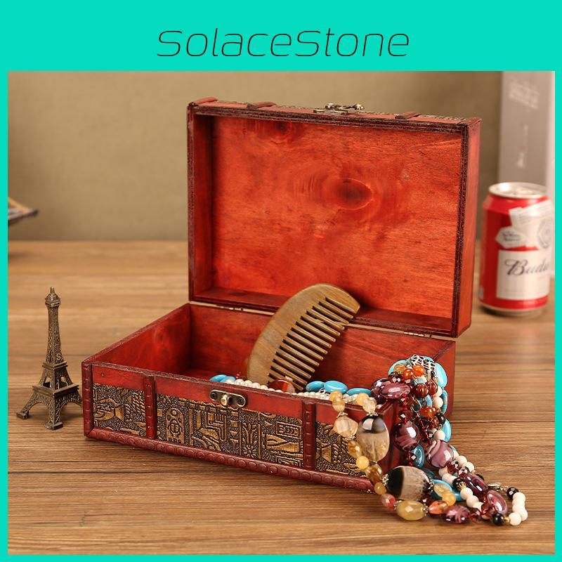 Antique Wooden Storage Box With Lock For Jewelry Cosmetics Decorations Home