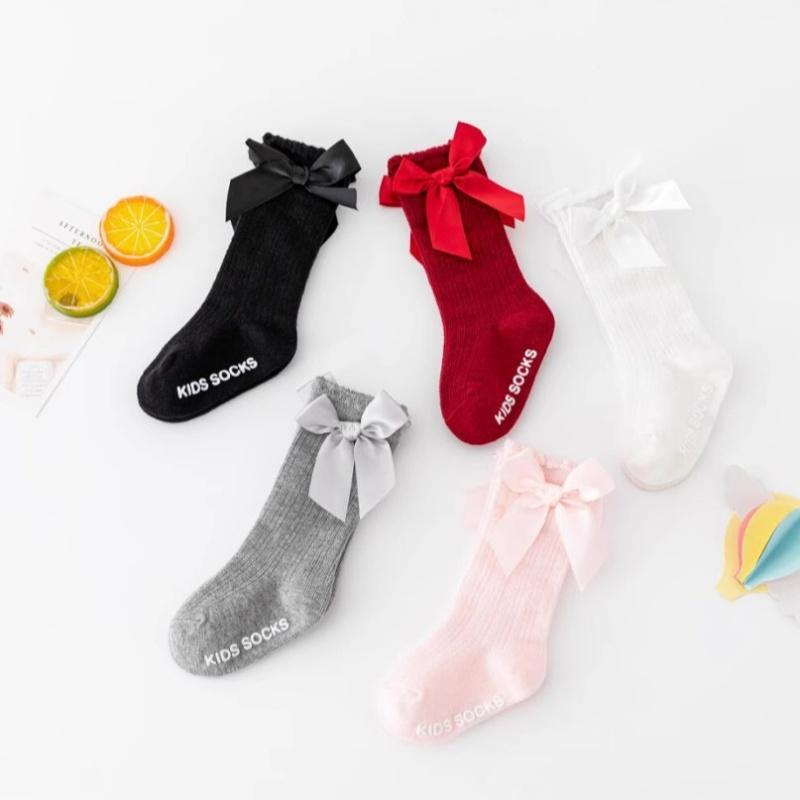 3Pairs/set 0-3Y Baby Girls Big Bow Knee High Socks Children's Princess Floor Sock Non-slip Kids Toddler Stockings