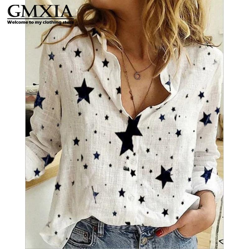 GMXIA Damska Moda Casual Rekreacyjna Bluzki i Koszule z Długim Rękawem z Kołnierzykiem POLO