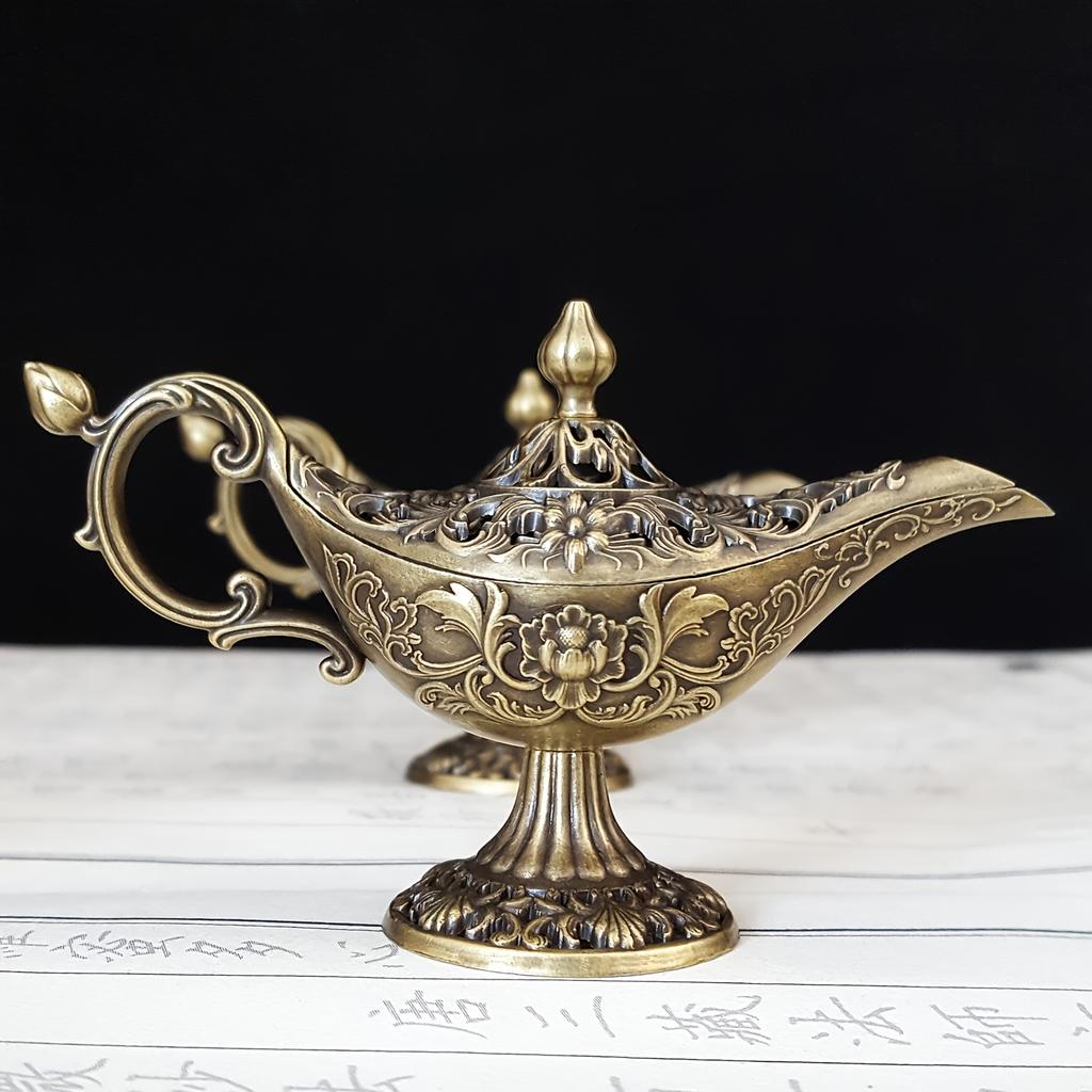 Aladdin Lamp Incense Burner, Carved Craft, Classic Wishing Lamp, Desktop Sandalwood Censer, Home Decor & Holiday Gift