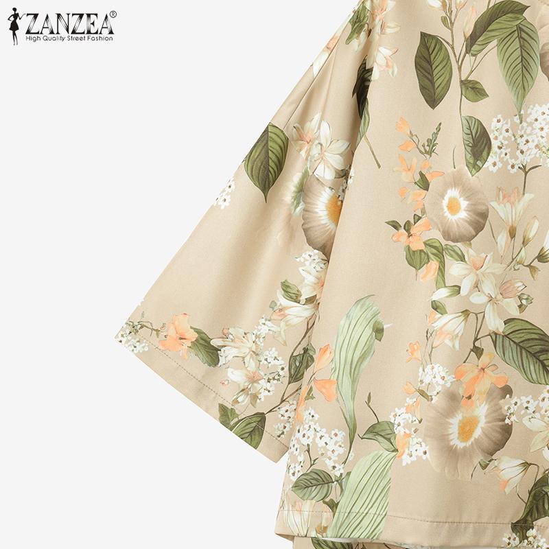 ZANZEA Women 3/4 Sleeve Blouse and Pants Casual Floral Print Two Piece Suit Sets