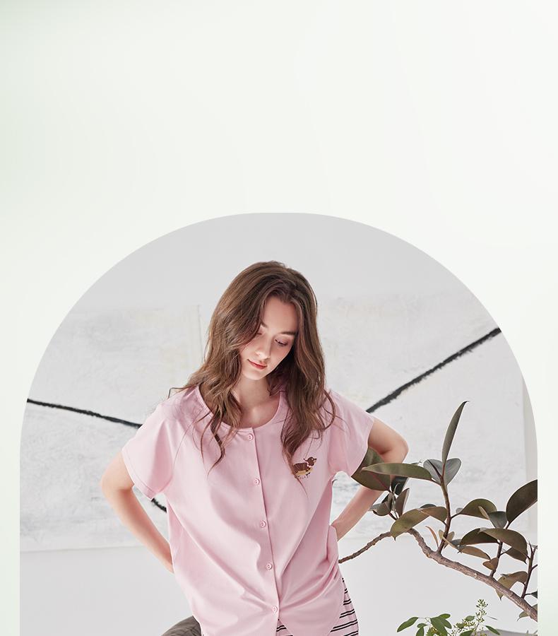 Xuan Liang Sleepwear Women's Summer Thin Cotton Short Sleeved Pants Casual Relaxation Can Be Wearing Outward Large Home Furnishing Set
