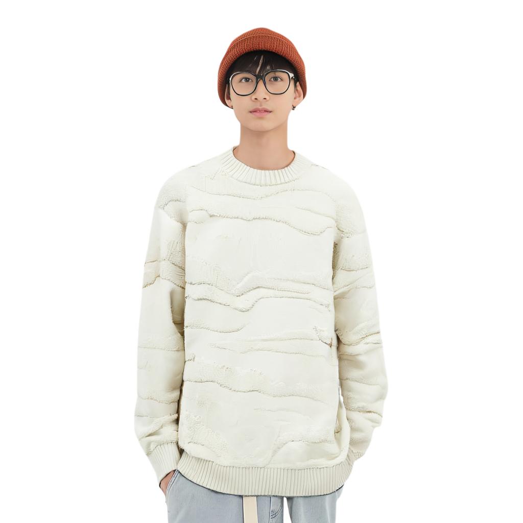 Li Ning X Jackie Chan Kung Fu Series Solid Color Crew Neck Pullover Sweater Men Sweater Paper-White AMBT125-1