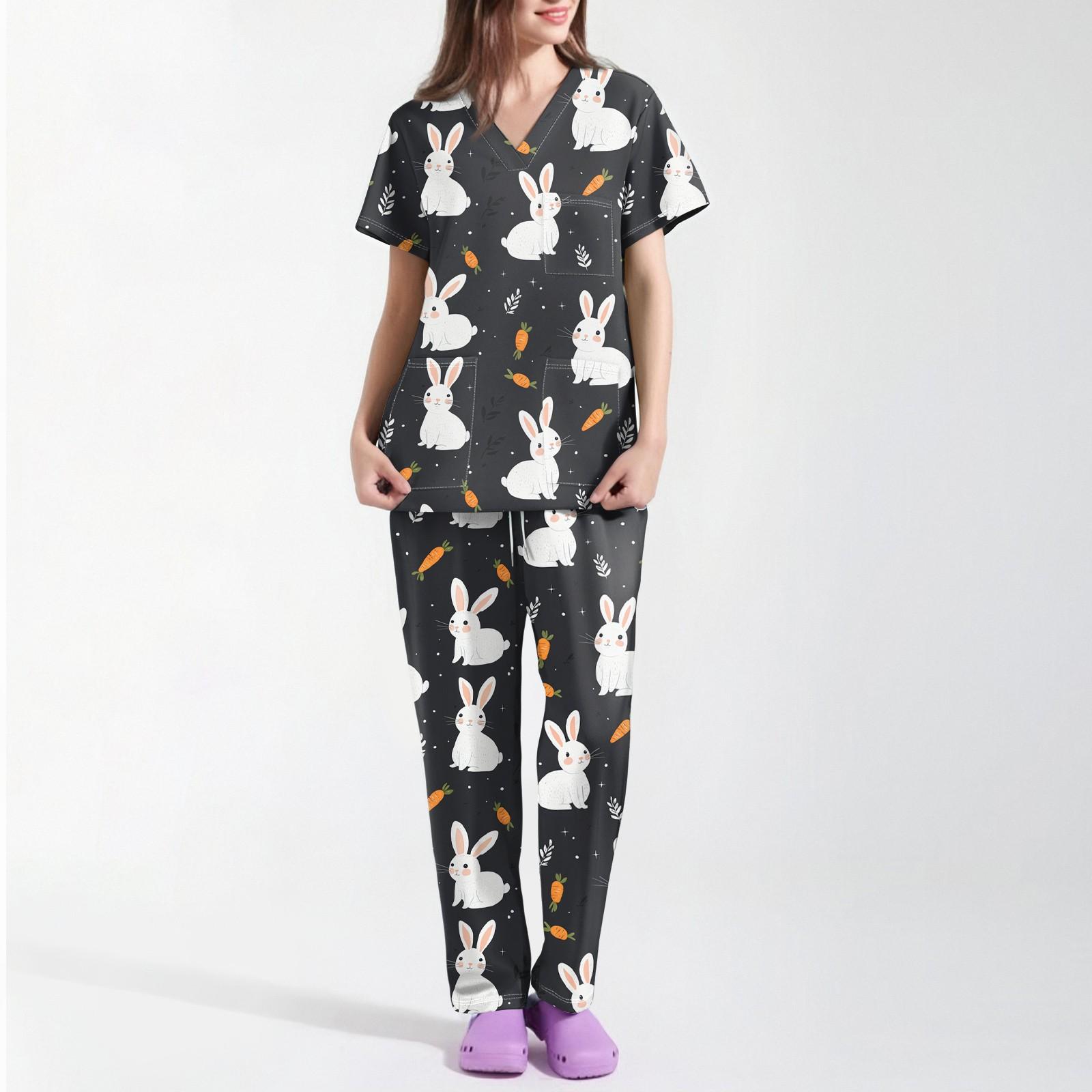 

Женская униформа с принтом, рабочая униформа, защитная рабочая форма с карманом и v-образным вырезом XXXL чёрный