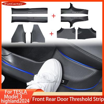 2 4 8Pcs ForTesla Model3/Y Highland 24-25ABS Front Rear Door Sill Protector Threshold Strip Anti-kick Guard Panel Waterproof Pad