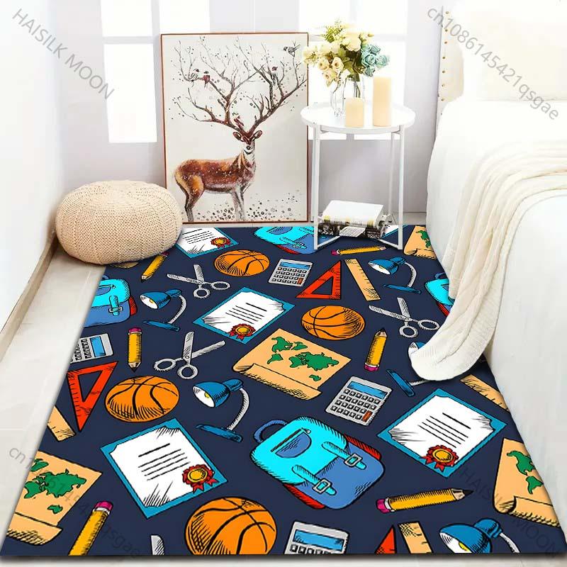 Schoolbags and Stationery Print Carpet for Living Room Bedroom Bedside Sofa Floor Mat Modern Home Decor Area Rug Kids Room