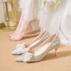 2025 Spring Crystal Pearl Bow-knot Women Pumps 6cm 8cm High Heels Fashion Bling Summer Stiletto Party Wedding Prom Shoes WSH4857