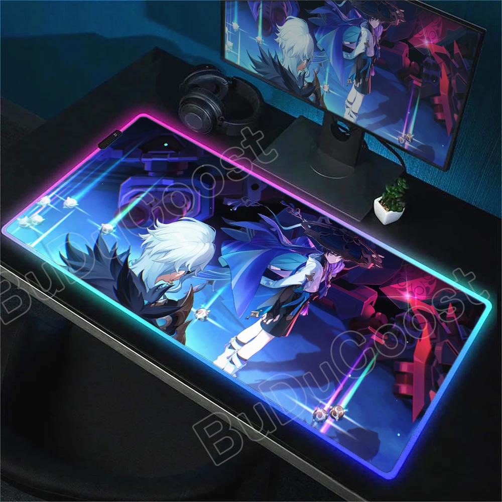 RGB Anime Desk Mat Genshin Impact Large 900x400mm Mouse Pad Carpet Computer Laptop Gaming Peripheral Accessories Durin Mousepad