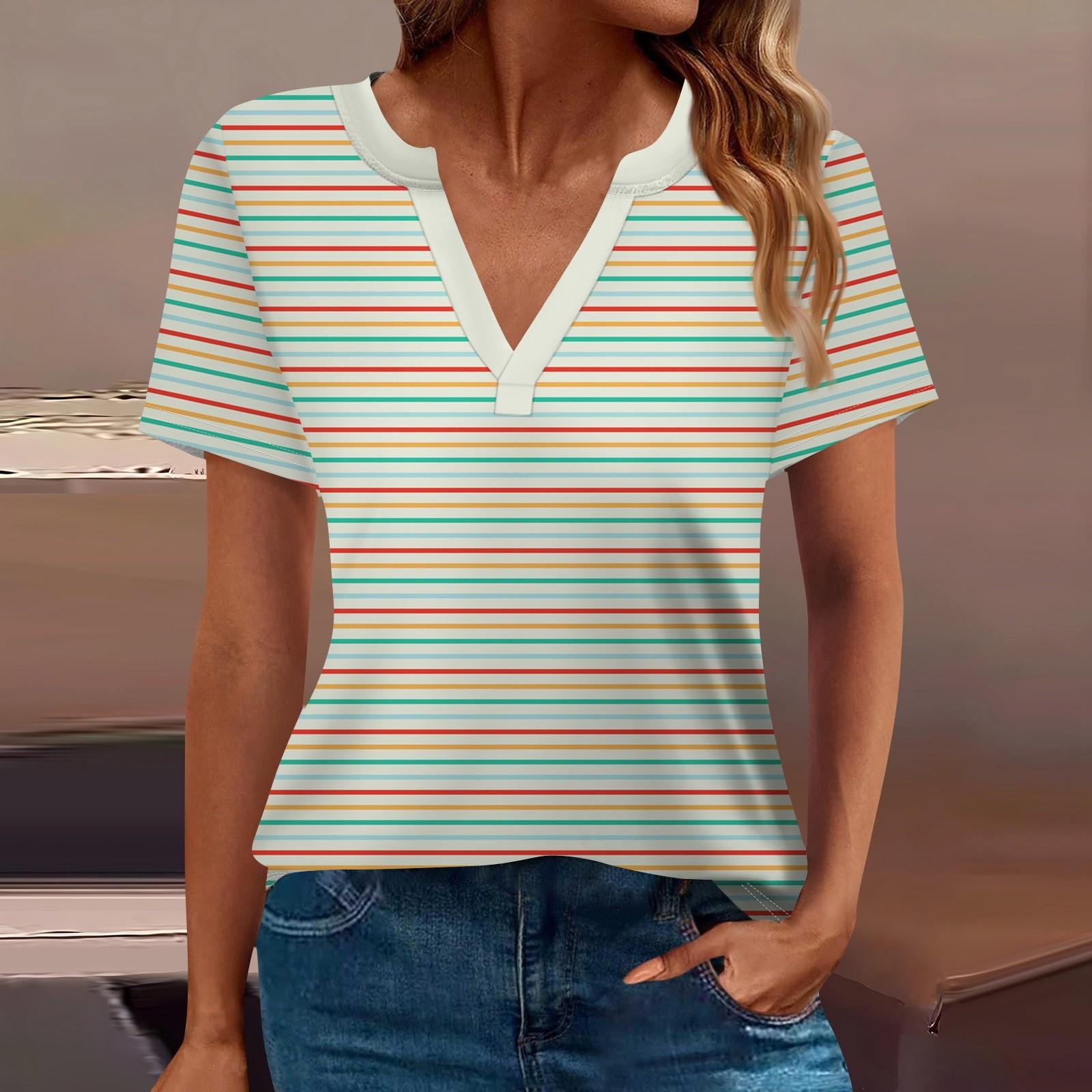 

Женская футболка Футболка с принтом с коротким рукавом Повседневные выходные Мода Базовый топ с V-образным вырезом Обычный топ L