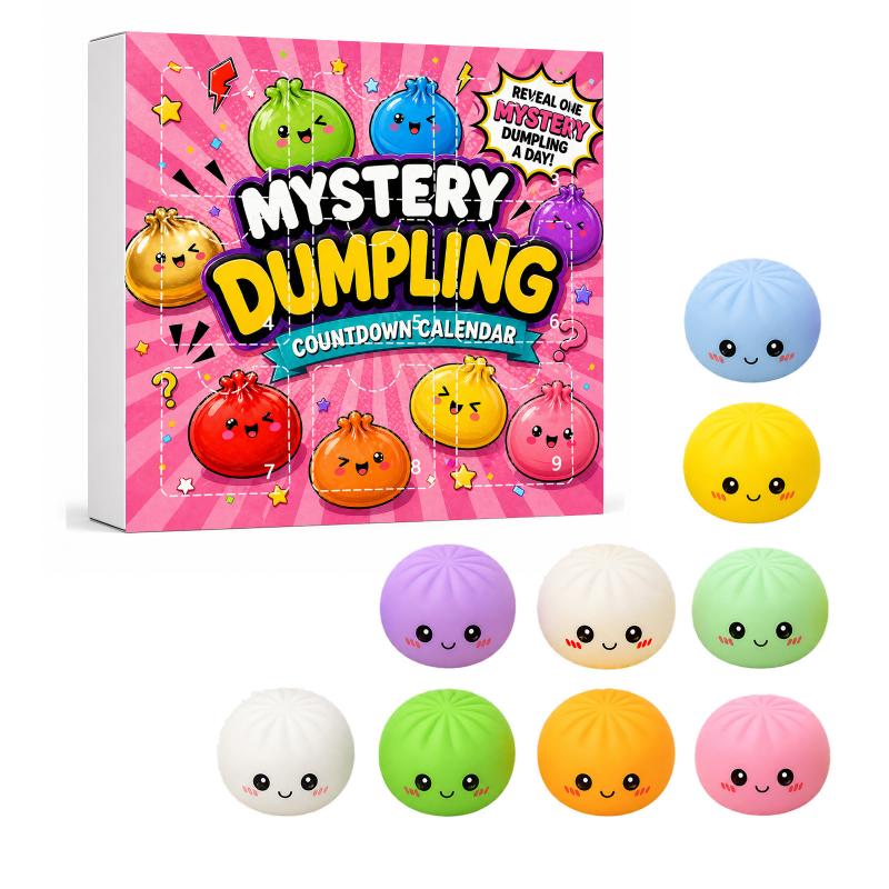 Kawaii Squishy Dumpling Advent Calendar Blind Box, Squeeze Stress Relief Toy, Kids Birthday Gift Decor Anti-Anxiety Squishies