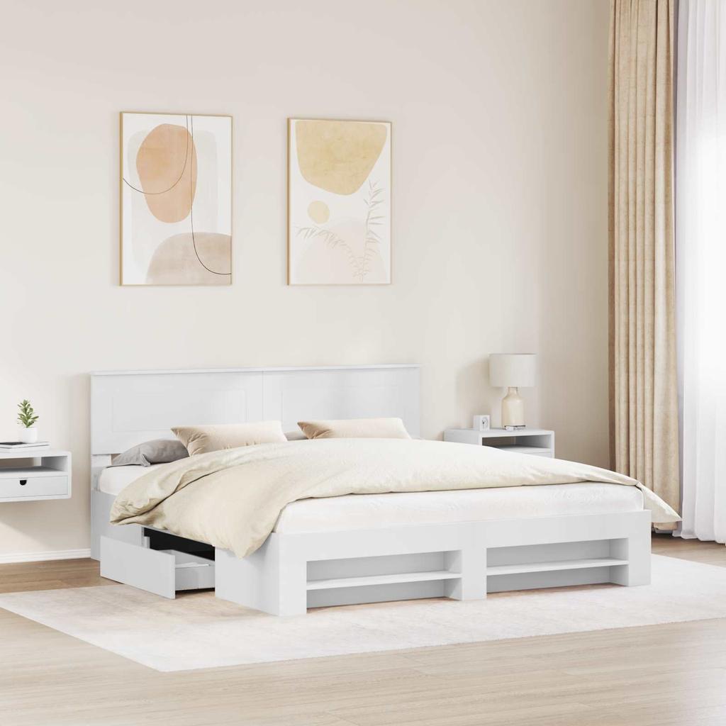 Bed Frame with Headboard White 180 x 200 cm Engineered Wood