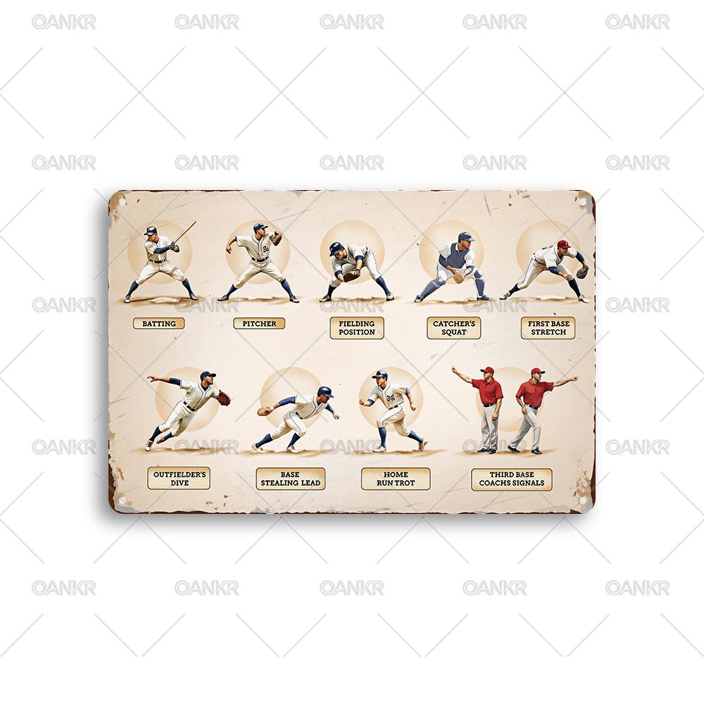 Classic Baseball Art Poster Metal Tin Sign Vintage Gymnasium Practice Poster Metal Signs for Gym Man Cave Home Wall Decor