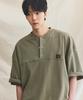 RUGGED HOUSE Soft Cotton Dot Henley Neck Khaki