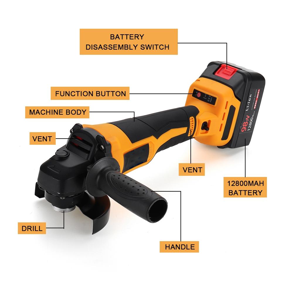 18V 12800mAh Cordless Electric Angle Grinder Rechargeable Li-ion Battery 100mm