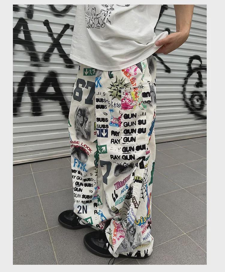 Unisex-Cargohose mit handbemaltem Graffiti-Camouflage-Muster