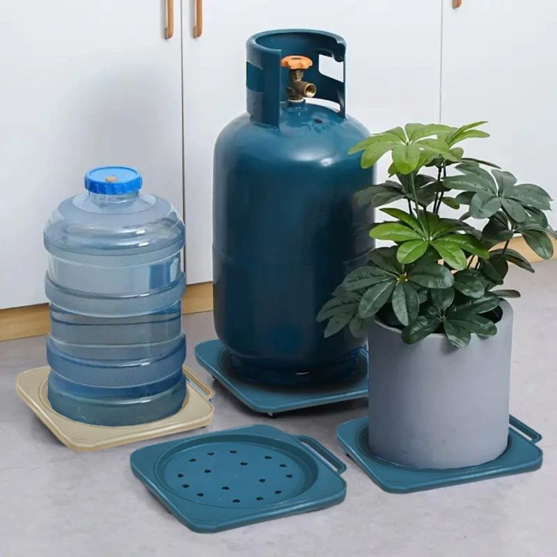 Portable Gas Cylinder Storage Cart Durable Plastic Base with Wheels & Handle Universal Moving Tray for Kitchen Outdoor Cooking