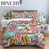Pink Donut Pattern Duvet Cover Set Coffee Bread Design Polyester Comforter For Kids Adult Teen Bedding Queen King Size