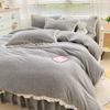Winter Milk Flour Four Piece Set Solid Coral Flour Duvet Cover Thickened Double Face Flannel Antistatic Carved Flour