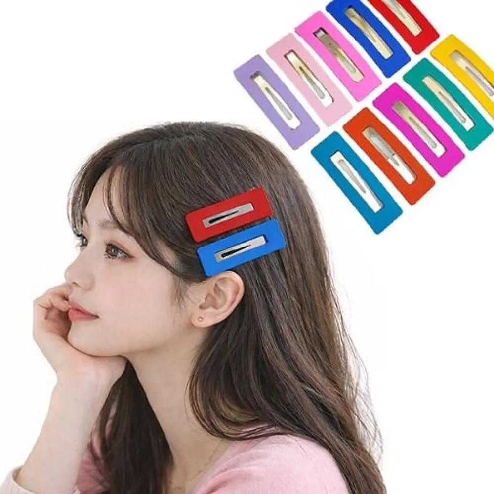 10 Vivid Square Matte Color Snap Clips, Bangs Fixing Pins, Point Girl Group Hair Clips, High Teen Y2K Look