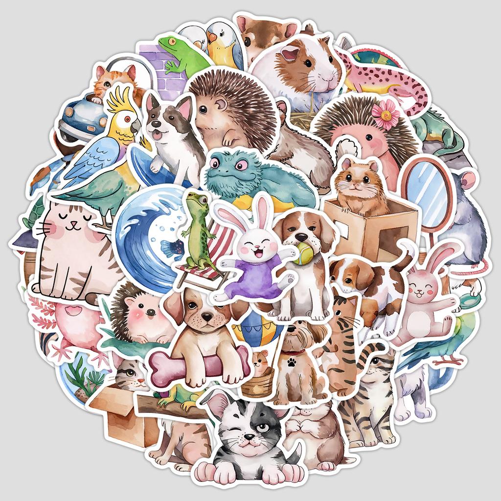 50 Cute Watercolor Animal Graffiti Stickers Hand Account Material Stickers Stationery Suitcase Notes Waterproof Stickers