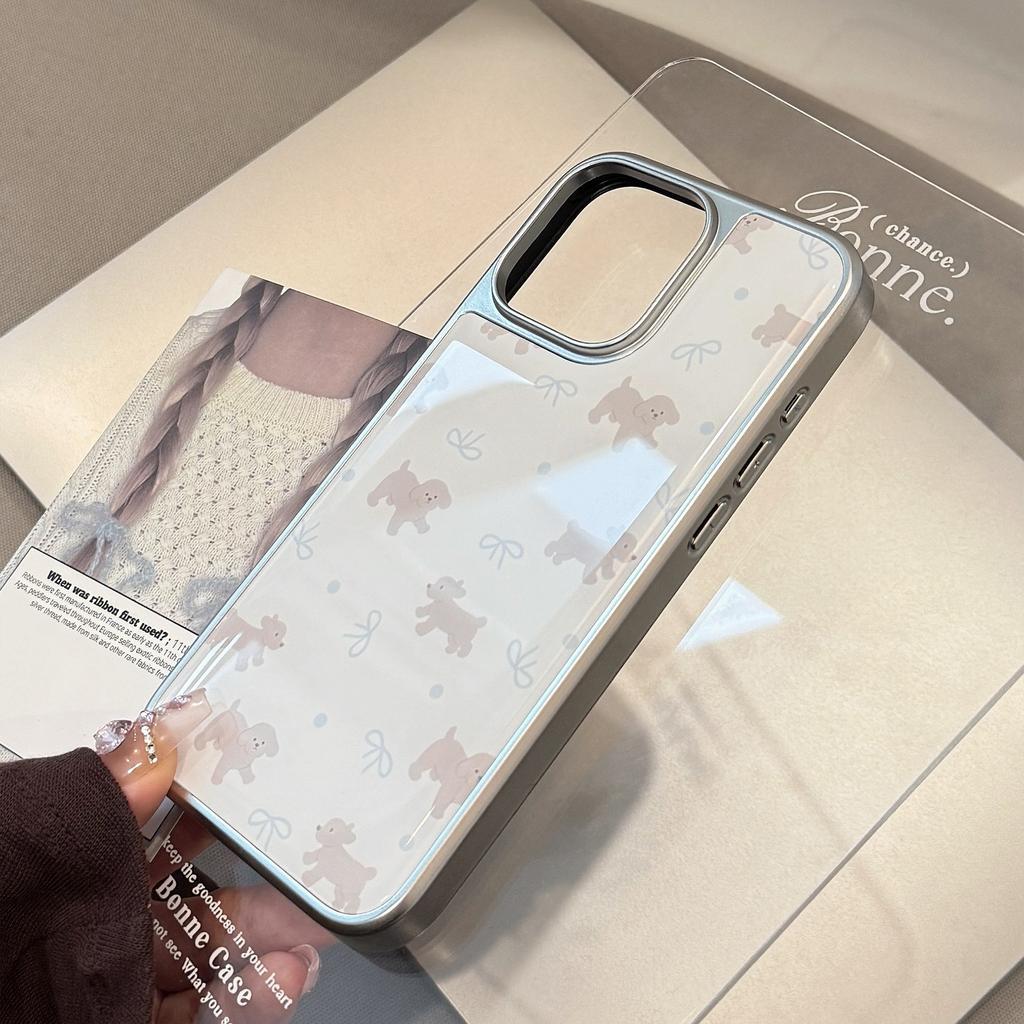 Cute Gray Teddy Bear Case Suitable for iPhone 16, iPhone 15 Pro Max, iPhone 14 with Silver Edge and Resin Finish, Niche for Huawei