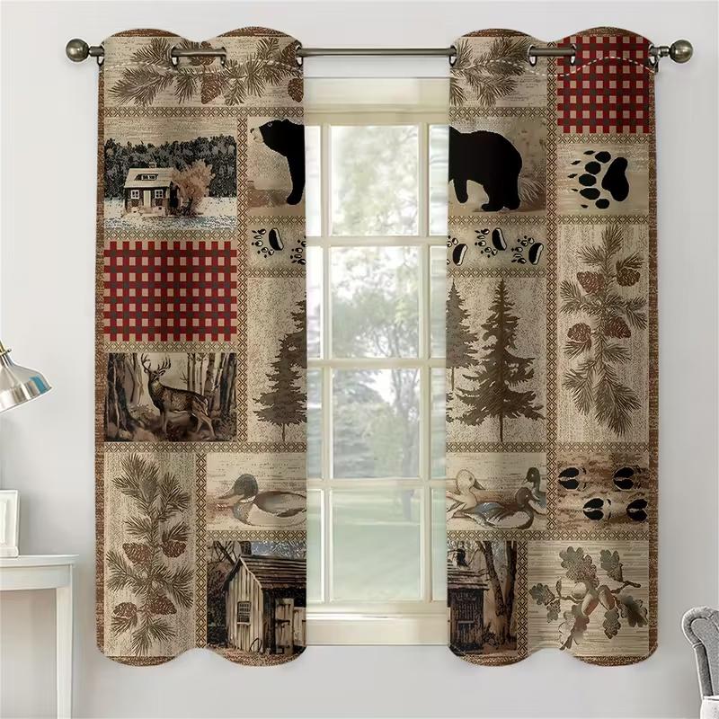 2 Pcs Forest Bear print curtains,suitable for bedroom,living room kitchen decoration,home decoration,window decoration