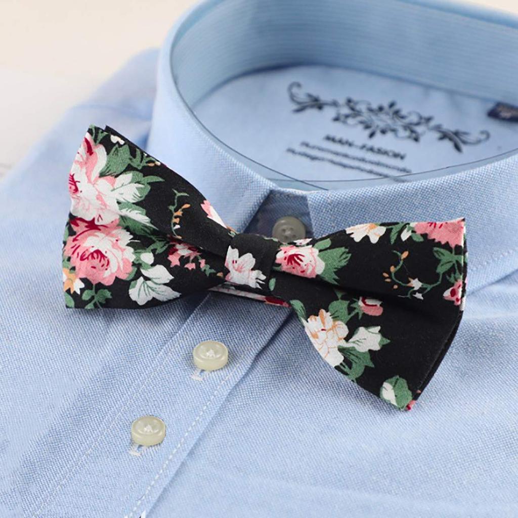 WHITE FANG Bow Tie, Stylish Paisley Floral Pattern, Business, Dress, Formal, Wedding, Men's NC014 (06: Floral Pattern C)