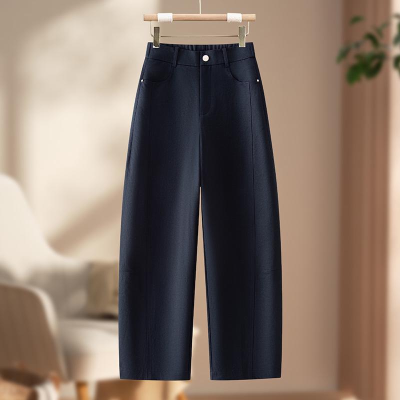 

Women s Dark Blue Scythe-Leg Wide-Leg Pants, Elastic Waist, Slimming, Petite Nine-Tenth Length, Spring/Autumn 2026. M 47.5-52.5 kg темно-синий