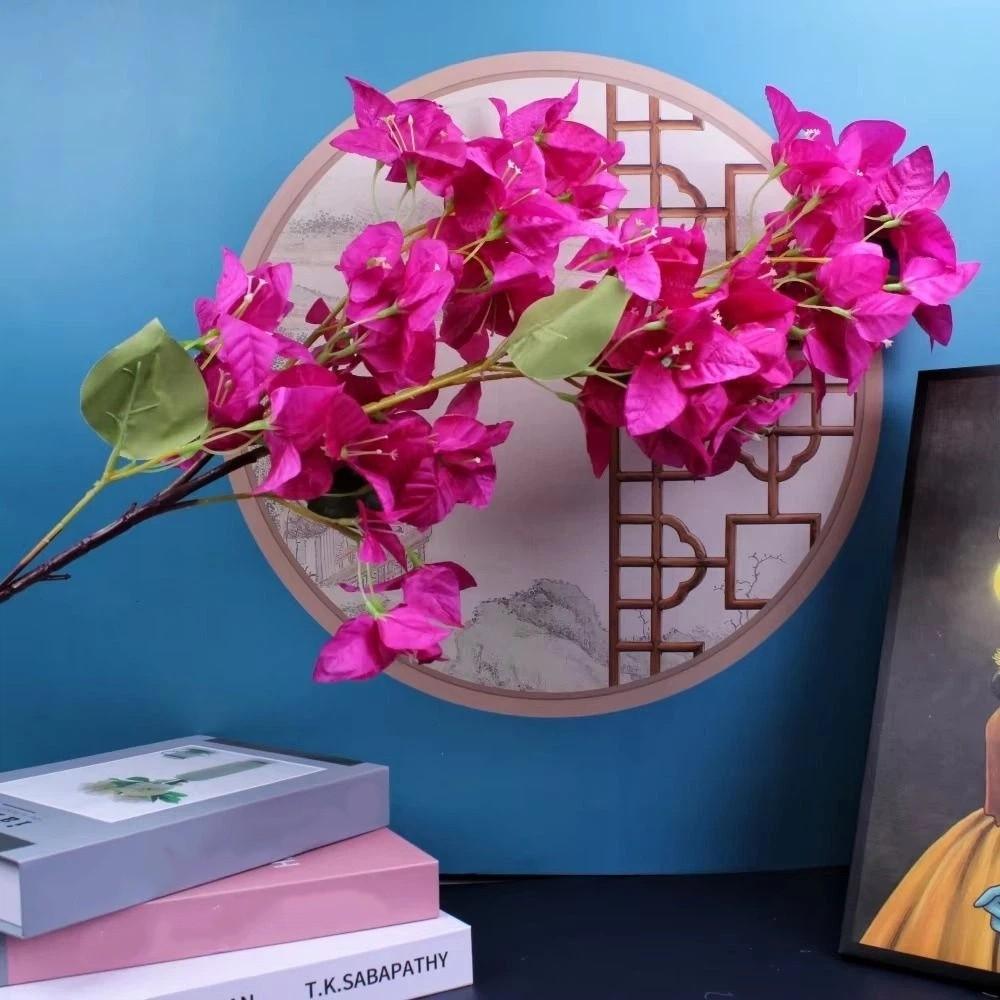 5Pcs Silk Flower Silk Fake Flower DIY Plastic Simulation Flower Long Stem Lifelike Artificial Bougainvillea Wedding Decoration