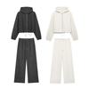 Womens Casual Hooded Jacket Wide-Leg Pants Set - Solid Color Lightweight Blend Fabric Office-Ready Outfit