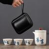 Plant Ash Ceramic Travel Tea Set Including 1 Teapot  3 Teacups Portable for Camping Perfect for Making Tea, Quick- Cup