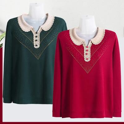 Plus Size 6XL Women's Spring and Autumn Long-sleeved Bottoming Shirt Mother Fashion Casual Lapel Sweater