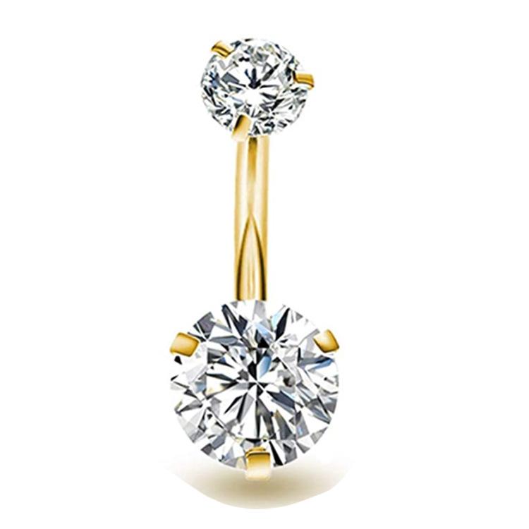 Heart-shaped Round Piercing Jewelry Navel Ring, Copper Inlaid Zircon Stainless Steel Navel Nail