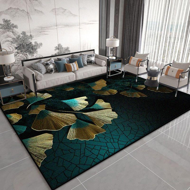 Luxuriöser Blumenpflanzen Schwarzer Wohnzimmerteppich Chinesischer Stil Dekoration Sofa Couchtische Rutschfester Teppich Schlafzimmer Waschbare Weiche Matte