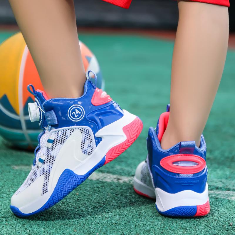 Boys Children Mesh Basketball Shoes Rotating Button Sneakers Casual Shoes Breathable Student Women's Fashion Trendy Shoes