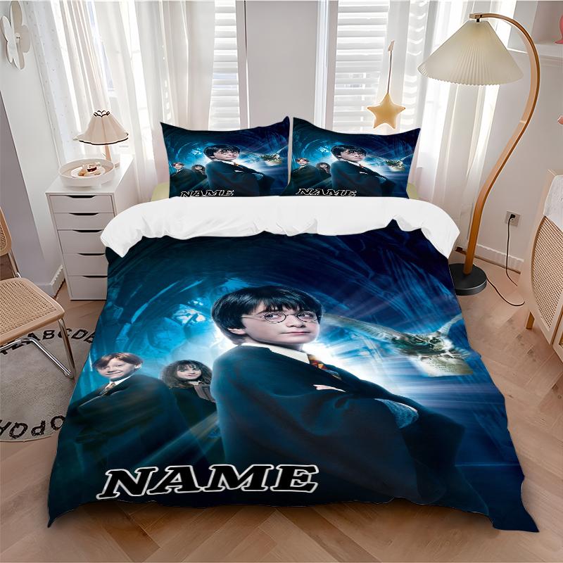 Custom Name Cartoon Harryl Bedding 3 Piece Set HD Print Duvet Cover Pillowcases for Teens Adult Bedroom Decoration