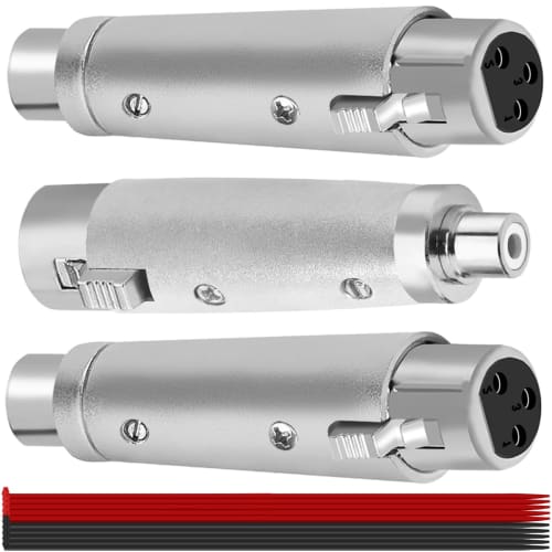 

MKBKLLJY 3-Pin XLR Female to RCA Female Adapter Jack Socket Audio Gender Changer Coupler Connector with Zinc Alloy Metal Case and Silver Cable Ties Co