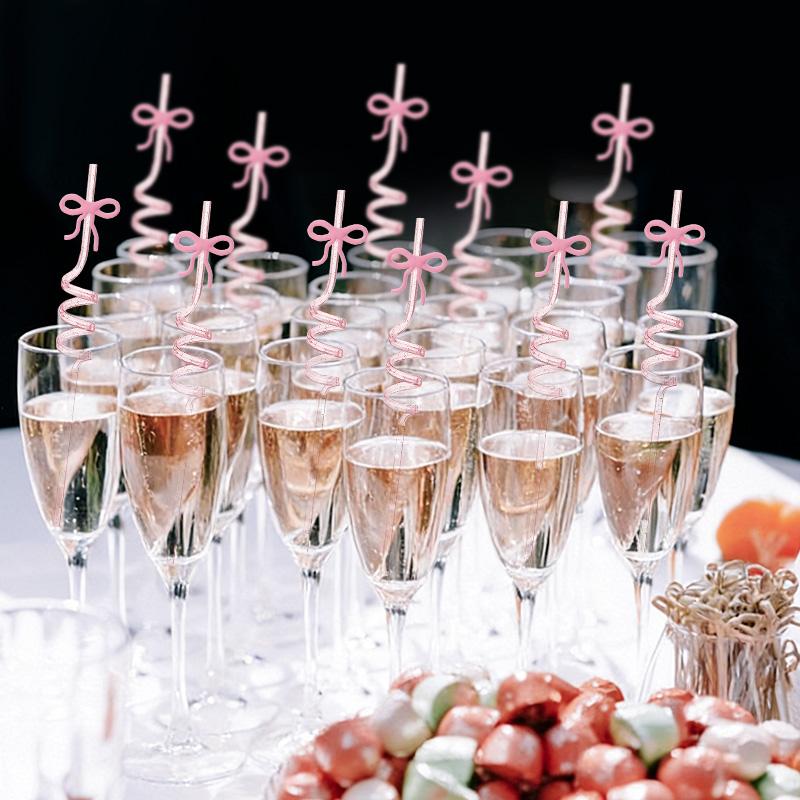 6/12Pcs Glitter Reusable Bow for Wedding Bridal Shower Decoration Kids Birthday Party Favors Supplies Milk Juice Drinking Straw