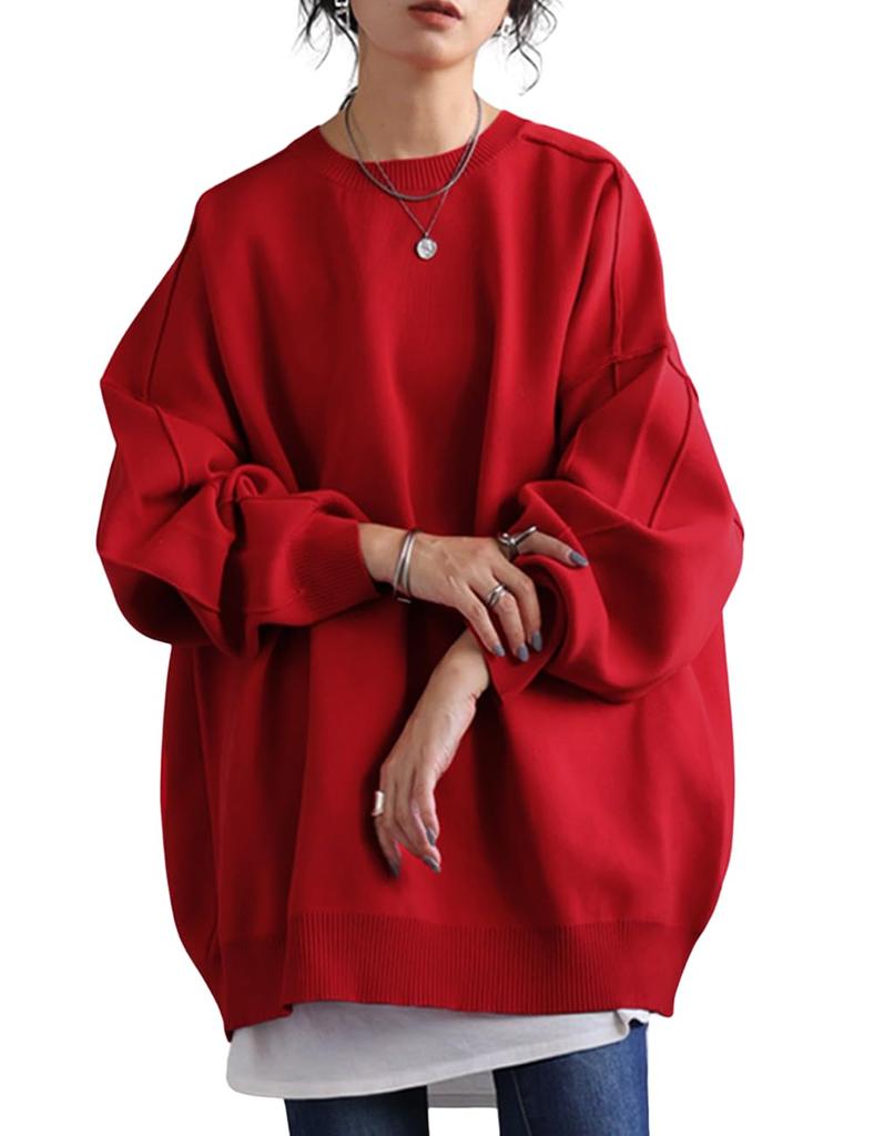 antiqua Sponge Knit Long Solid Plus to Size Red Women's Sweater, Sleeve, Color, ZA-00214, (equivalent L-XXL), 12,