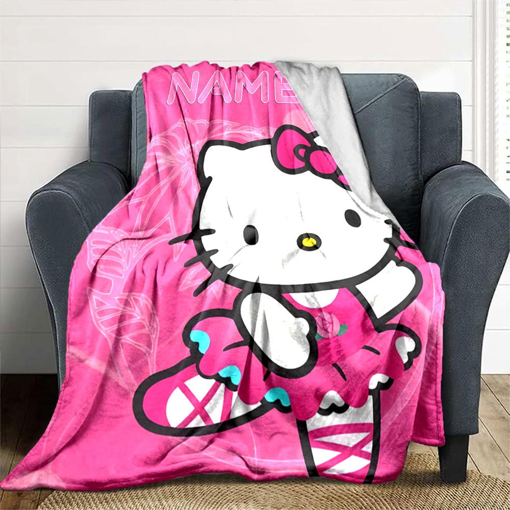 Hello Kitty Ballerina Pink Theme Placeholder Cozy Customizable Blanket Customize Text Soft Cozy Suitable For Sofa Couch Office Bed Picnics Four