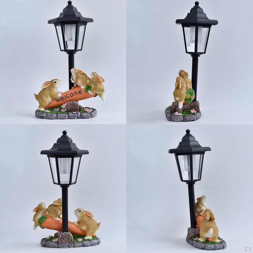 Outdoor Statue Resin Sculpture with Solar Light Ornament Housewarming Gifts Landscape Lamp
