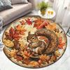 [2D flat, not 3D]Comes with 2 anti slip mats1pcs Autumn Leaves Squirrel Pattern Round Mat- Soft, Non-Slip Polyester Floor Mat wi