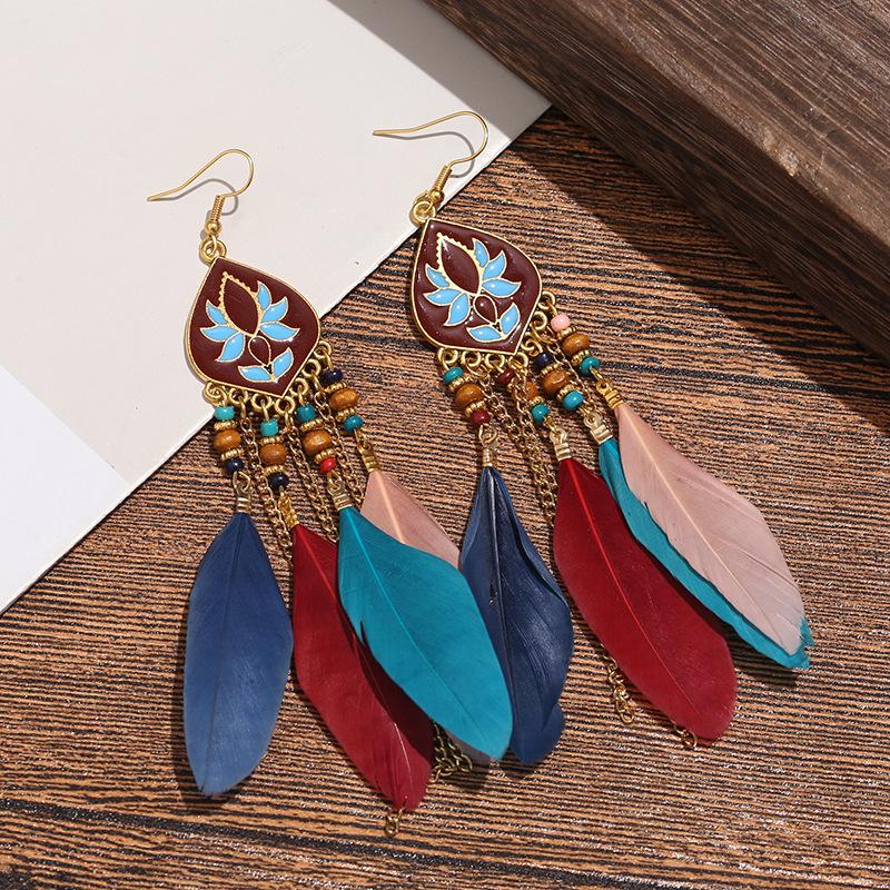 Bohemian Long Tassel Feather Earrings - Trendy Douyin-Inspired Design for Women