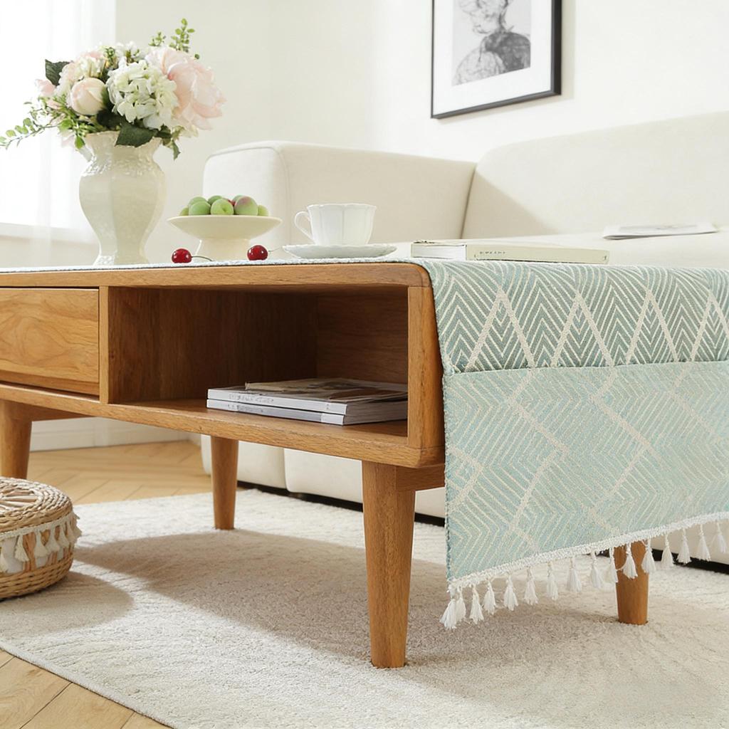 End Table Decoration Farmhouse Rectangular Cotton Coffee Table Cloth with Pockets
