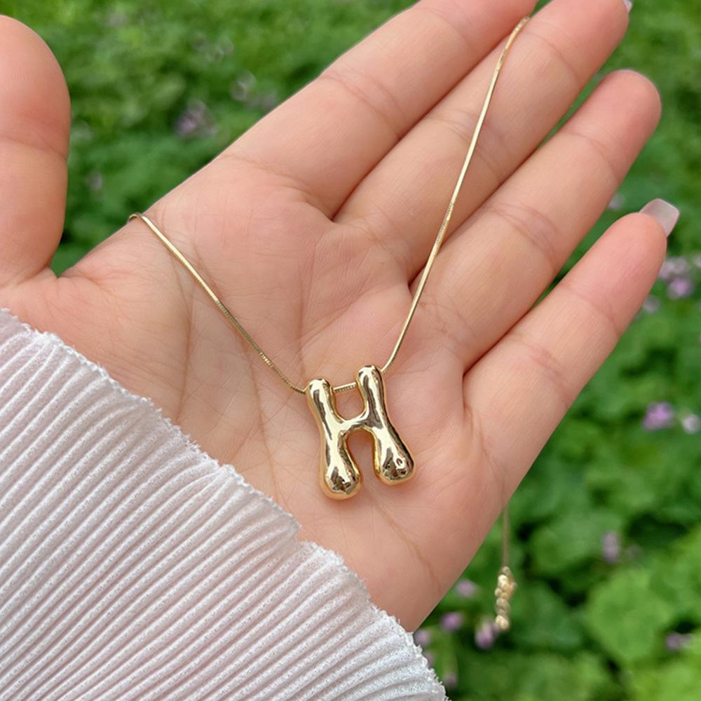 18K Gold Copper-Plated A-Z Balloon Bubble Alphabet Pendant Necklace, 2024 Stylish Glossy Design.
