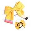 Women Hair Rope Yellow Striped Pencil Bowknot Decor Hair Tie