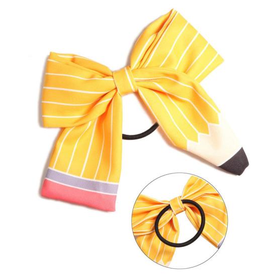 Women Hair Rope Yellow Striped Pencil Bowknot Decor Hair Tie