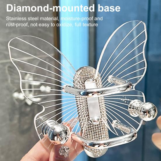 Transparent Hook Strong Load-bearing Butterfly Shape Simple Installation Self Adhesive Key Towel Hook Storage Rack