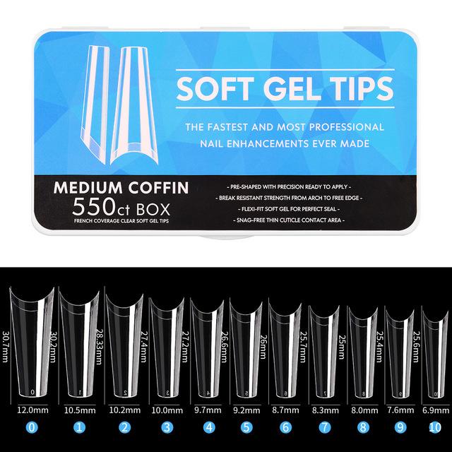 False Nails Full Cover Matte Gel Tips 440~550pcs/ Box Nail Art American Capsule Press On Coffin Almond Oval Fake Nails Tool